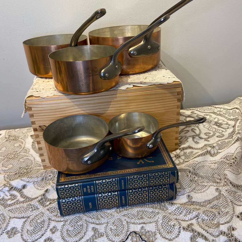 Set of 5 Copper Sauce Pans Made in France by Les Cuivres de Faucogney - Picture 5 of 11